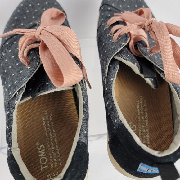 Toms Del Rey Polka Dot Blue Chambray Lace Up Tennis Shoes Womens 10 Preppy - Picture 6 of 7
